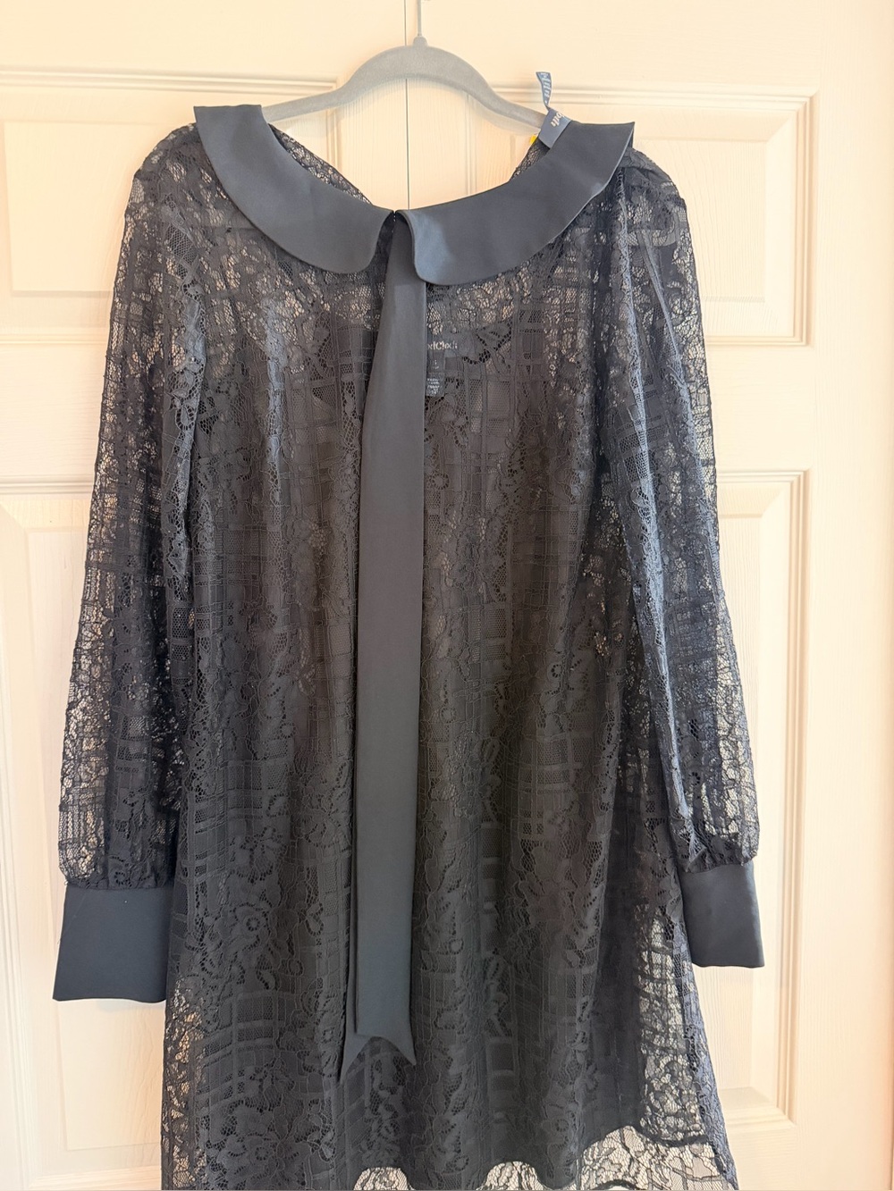 Black Lace Peter Pan Collar Dress with Tie